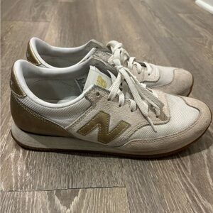 New Balance Women’s Beige & Gold Suede Sneakers
